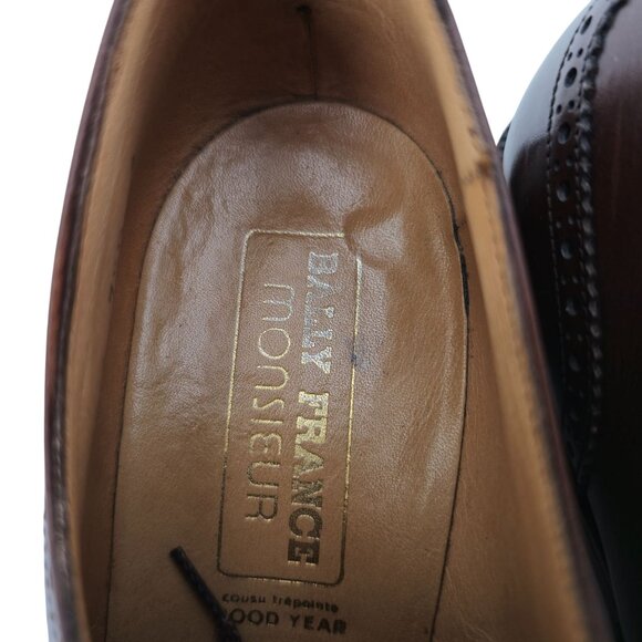 Vintage Bally France Men's Size 7.5D Brown Leather Dress Shoes Wingtips Oxfords - Picture 11 of 11